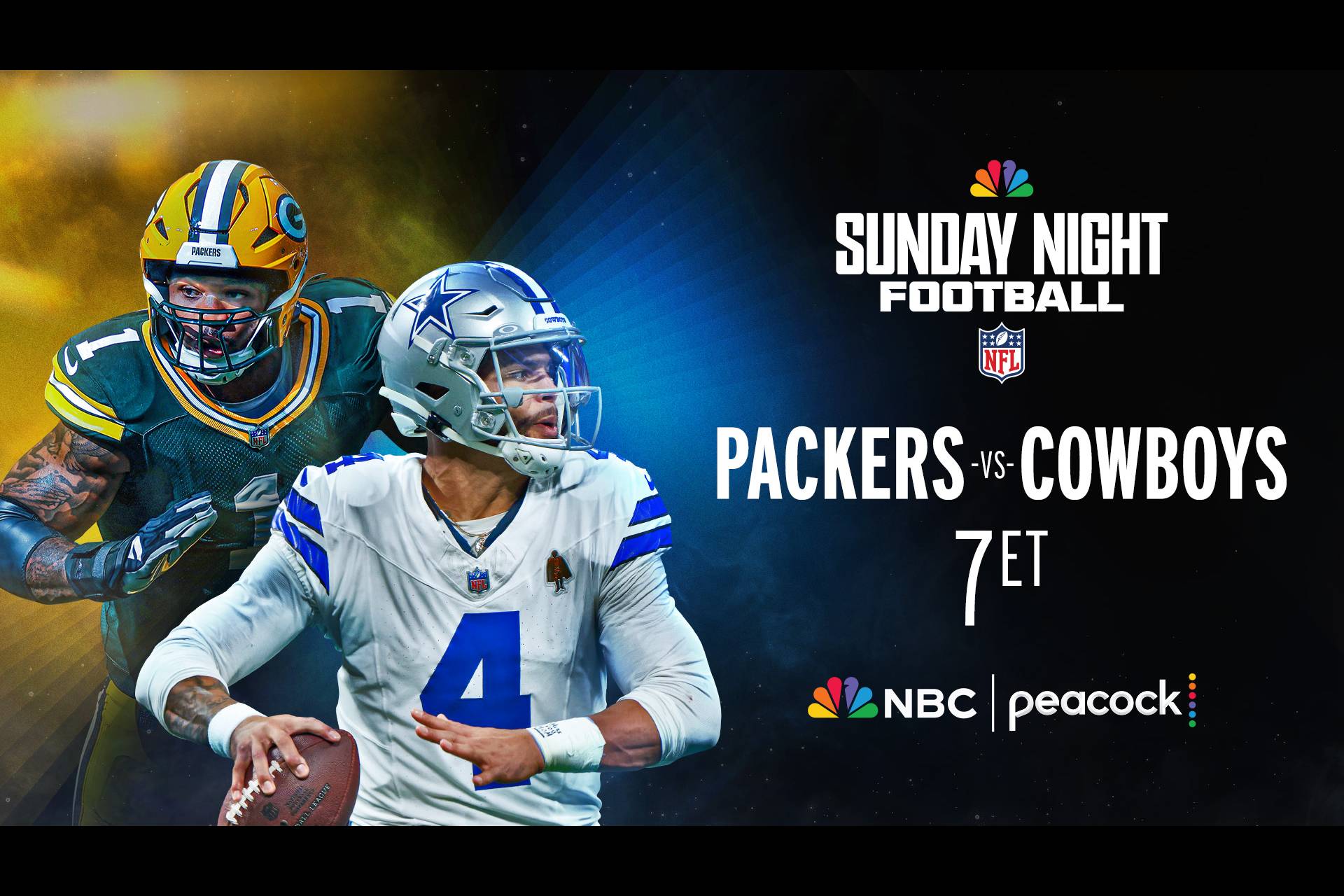 Sunday Night Football presents Packers vs Cowboys LIVE at 7p ET on Peacock and NBC.