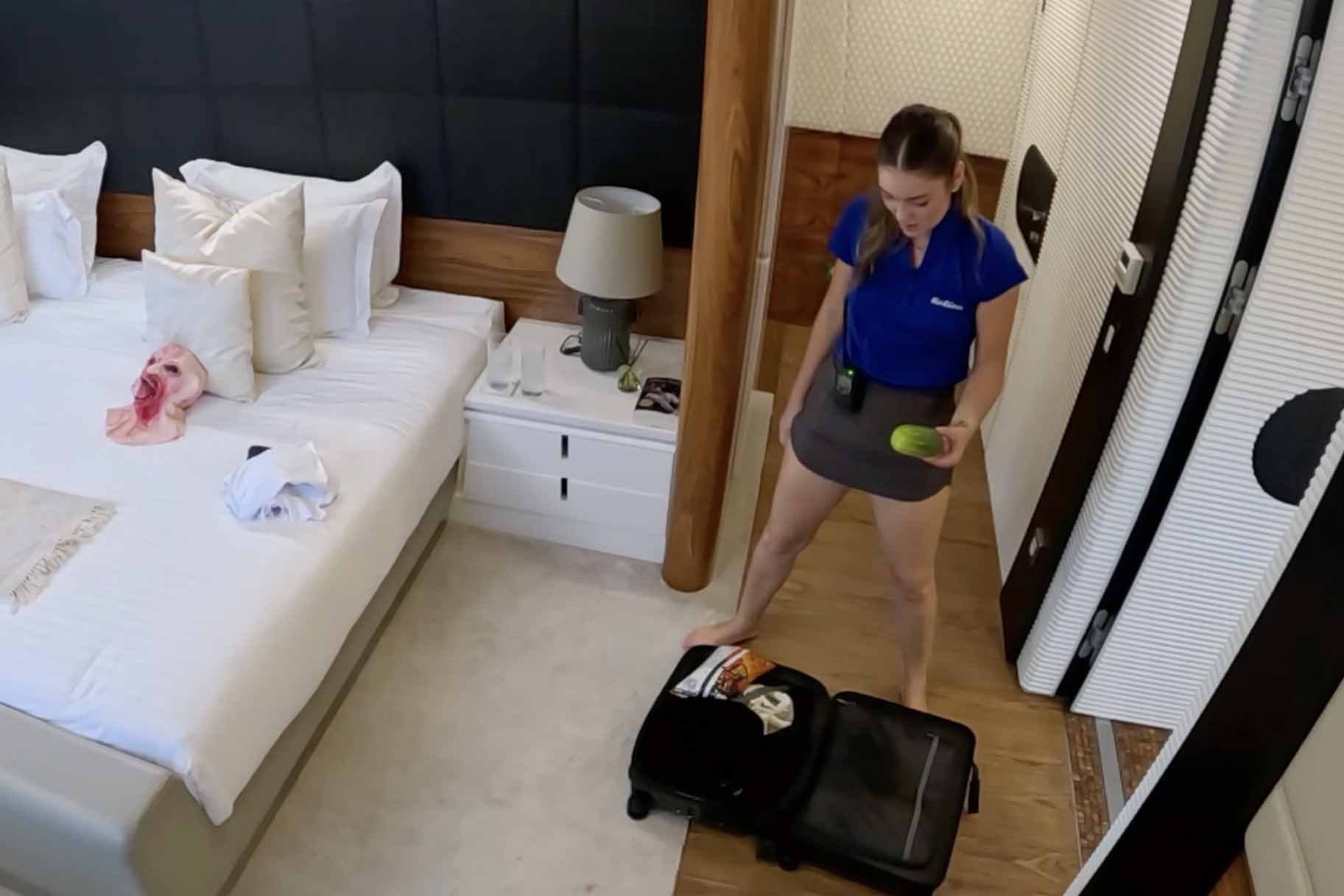 Jenna holds a cucumber next to a suitcase on&nbsp;The Real Housewives of Salt Lake City Episode 607.