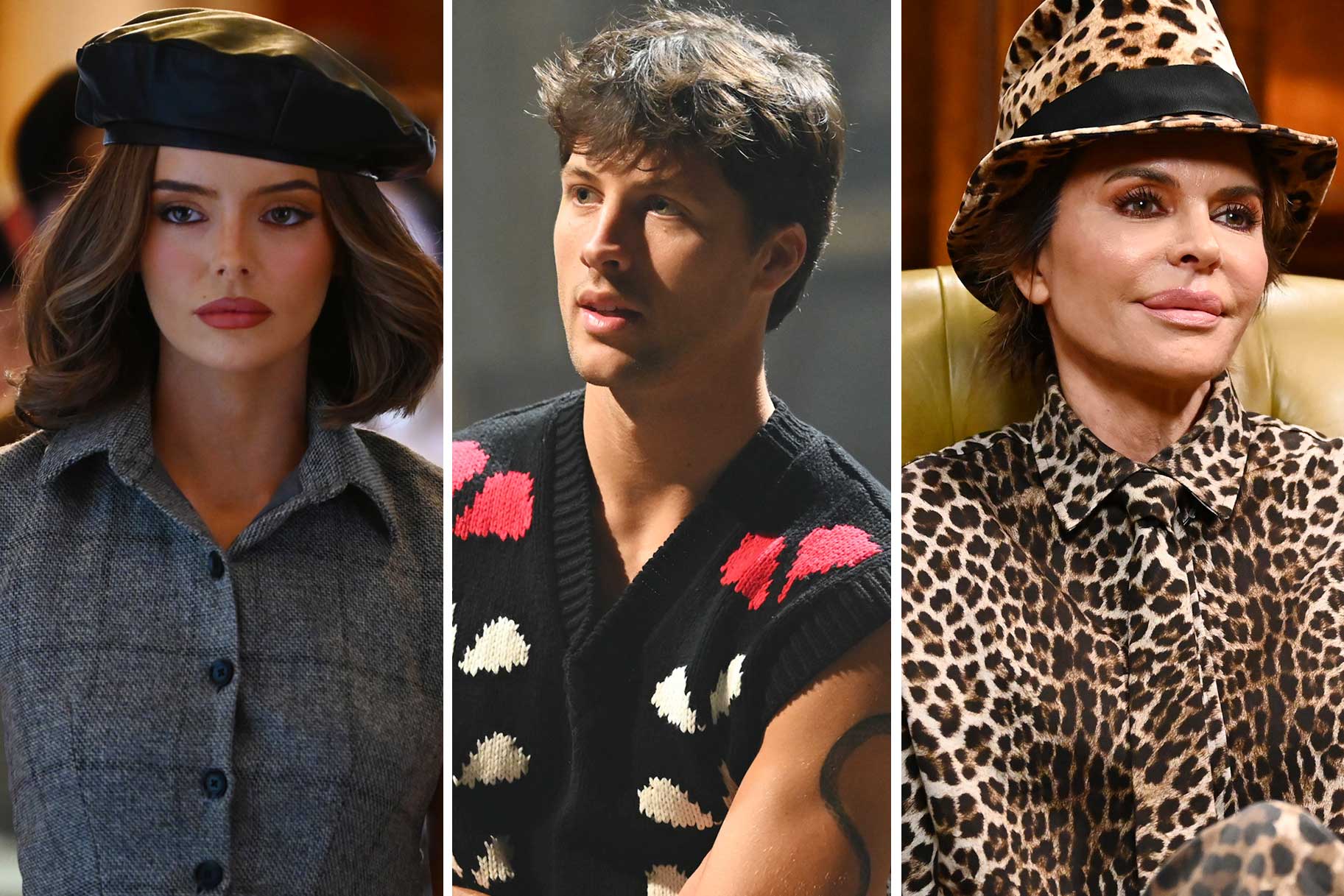 A split of Maura Higgins, Rob Rausch, and Lisa Rinna on The Traitors Season 4.