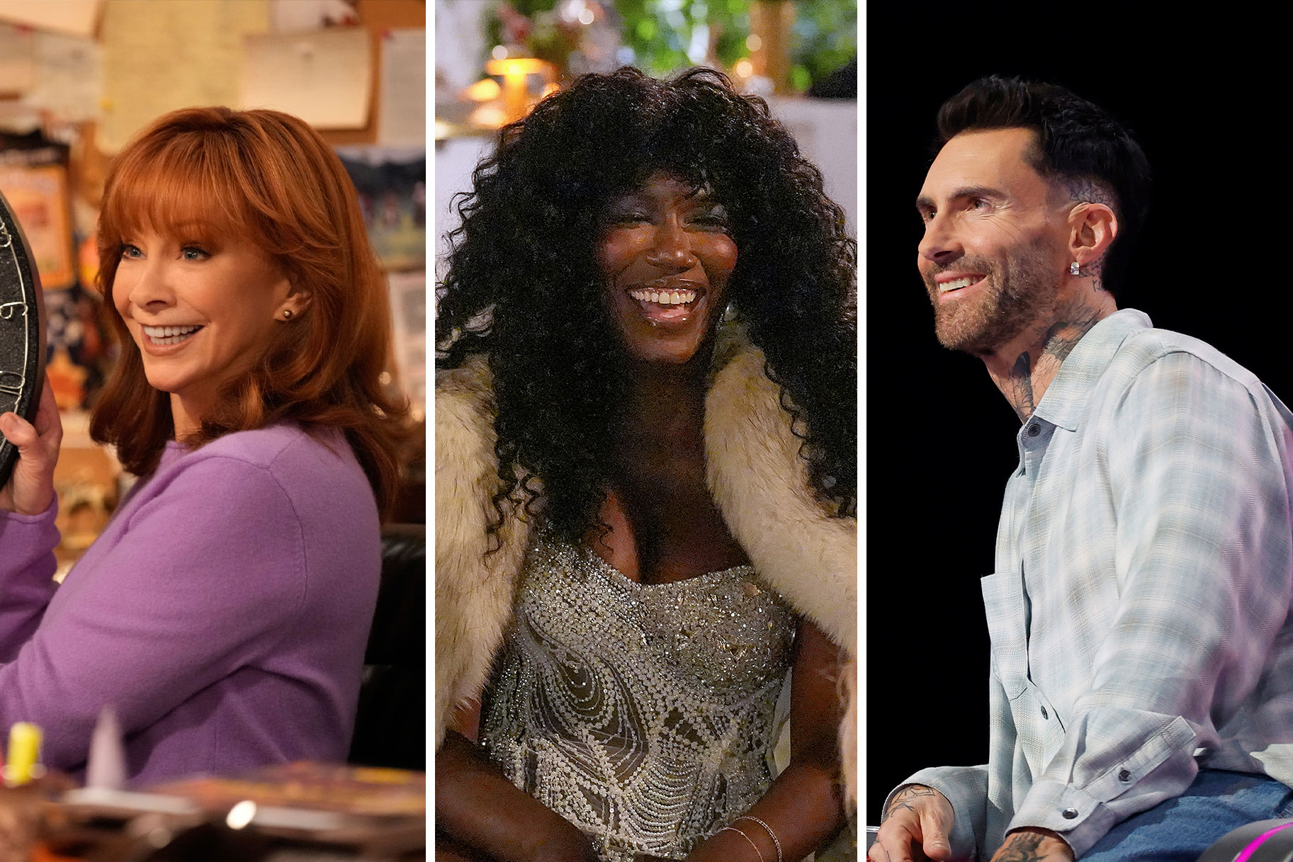 A split of Happy's Place, The Real Housewives of Beverly Hills, and The Voice.