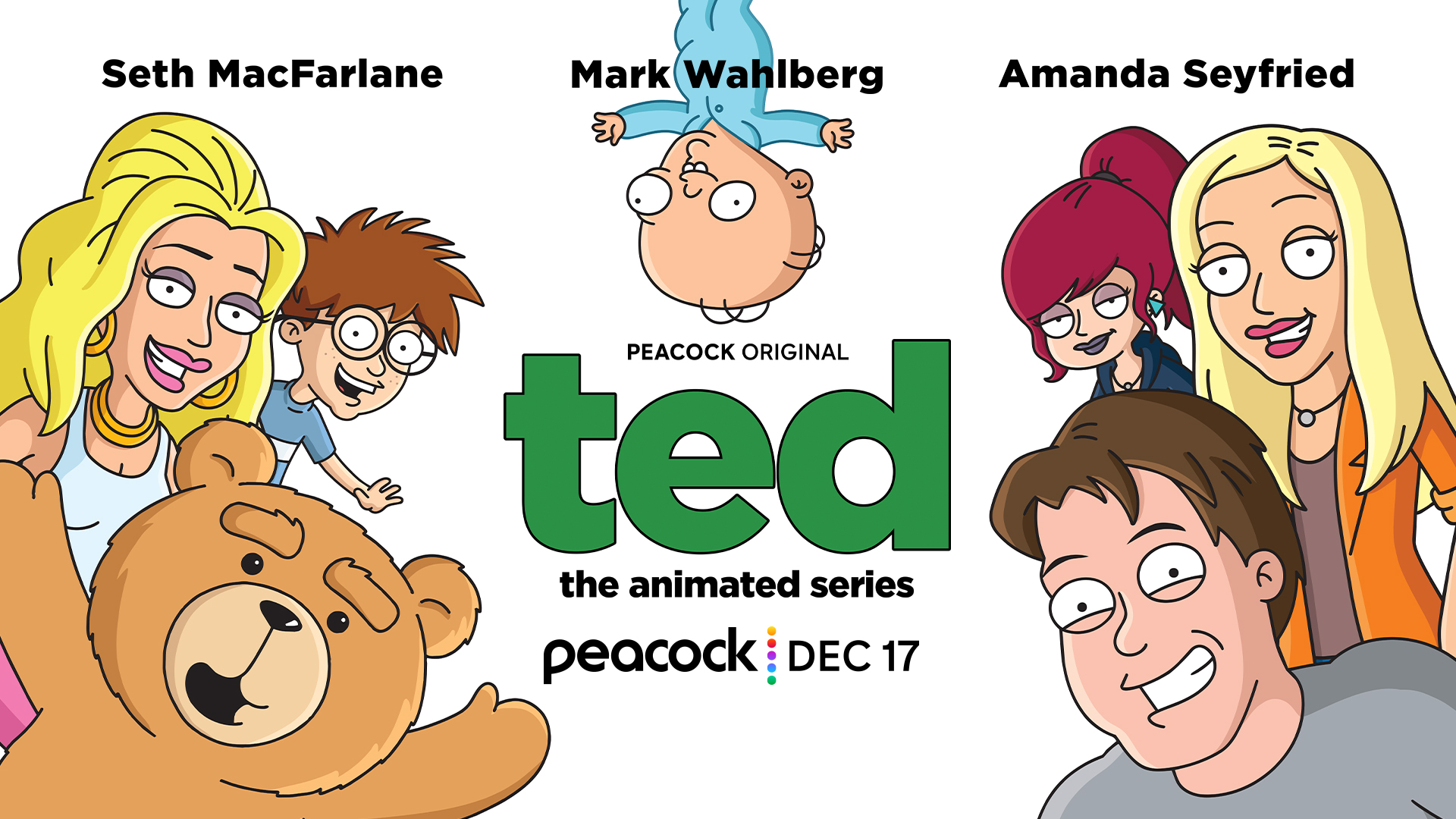 A group of animated characters from the series Ted on a white background with "Ted" written in the middle.