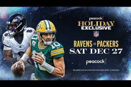 The Baltimore Ravens face the Green Bay Packers in the Peacock Holiday Exclusive LIVE Saturday Dec 27