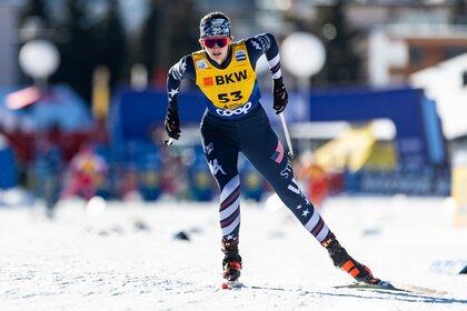 Lucinda Anderson competes in the Individual Sprint Qualification at the FIS Cross-Country World Cup Davos.
