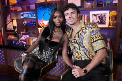 Olandria Carthen and Nic Vansteenberghe during Watch What Happens Live With Andy Cohen.
