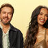 Iain Stirling and Maya Jama in front of a Gold backdrop.