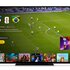 A television showing the Peacock app interface to stream World Cup soccer matches
