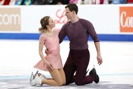 Alisa Efimova and partner, Misha Mitrofanov, positioned for competition in the Championship Pairs Free Skating during the 2026 United States Figure Skating Championships.