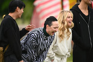 Johnny Weir and Tara Lipinski during a challenge on The Traitors Season 4 Episode 10