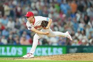 Seth Johnson of the Philadelphia Phillies throws a pitch against the Chicago Cubs.