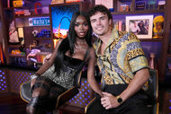 Olandria Carthen and Nic Vansteenberghe during Watch What Happens Live With Andy Cohen.