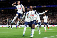 Mathys Tel of Tottenham Hotspur celebrates scoring his team's first goal during the Premier League match.