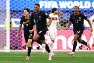Auston Trusty of the United States celebrates after scoring his team's first goal during the FIFA World Cup 2026 Group D match between Türkiye and USA.