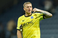 Jordan Pickford #1 of Everton F.C. celebrates at full time during the Carabao Cup Second Round match between Preston North End and Everton