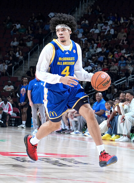 Tyran Stokes dribbles the ball up court during the 49th McDonald's High School All American Boys Game.