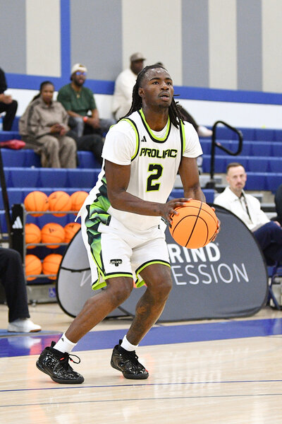 Caleb Holt goes up for a shot during the Grind Session Los Angeles high school basketball tournament