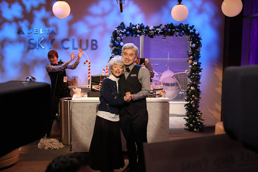 SNL Ariana Grande Bowen Yang Delta Lounge