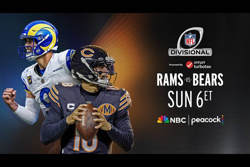 Matthew Stafford and Caleb Williams will play in the NFL Playoffs Divisional round: Rams vs. Bears, Sunday at 6p ET on NBC and Peacock.