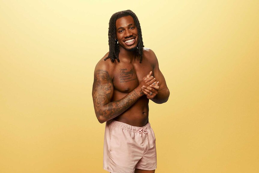 Shaq in swim shorts for Love Island: All Stars Season 3.