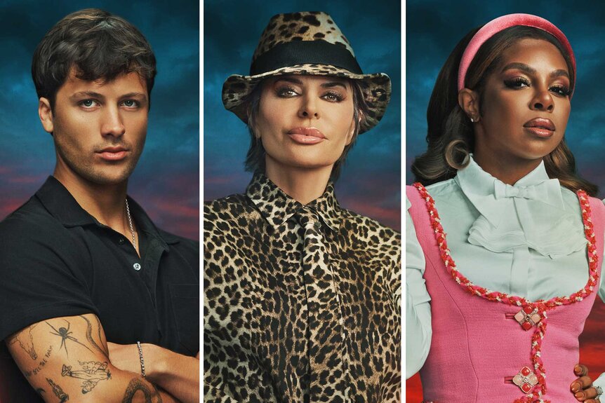 A split of Rob Rausch, Lisa Rinna, and Candiace Dillard Bassett for The Traitors Season 4.