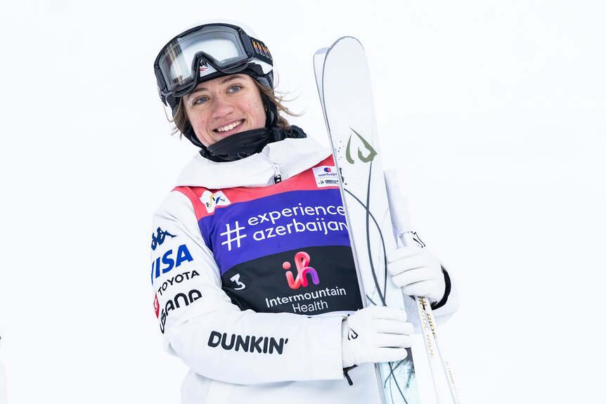 Olivia Giaccio smiles in her gear during the Intermountain Health Freestyle Cup.