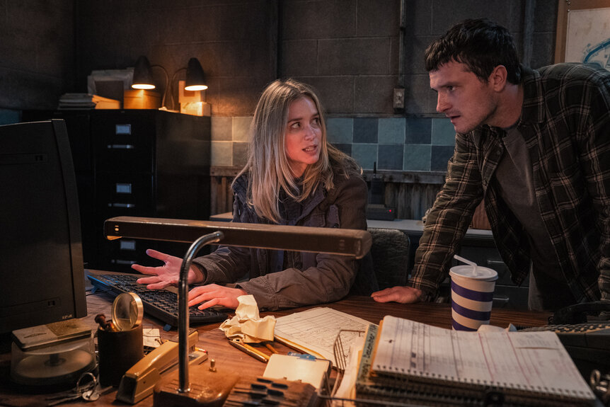 (from left) Vanessa (Elizabeth Lail) and Mike (Josh Hutcherson) in Five Nights at Freddy’s 2, directed by Emma Tammi.
