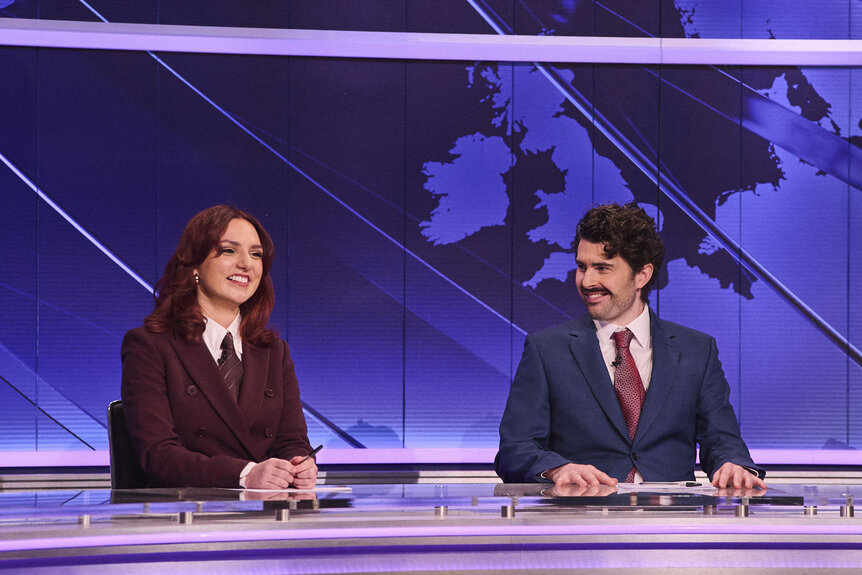 Ania Magliano and Paddy Young in Saturday Night Live UK Season 1 Episode 1.