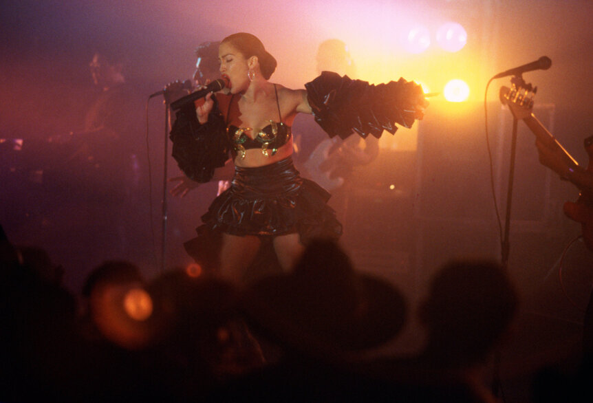 Jennifer Lopez on stage as Selena in the 1997 movie.