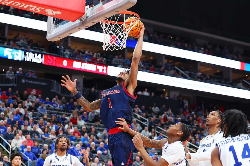 Dillon Mitchell of the St. John's Red Storm shoots during the game against the Seton Hall Pirates.