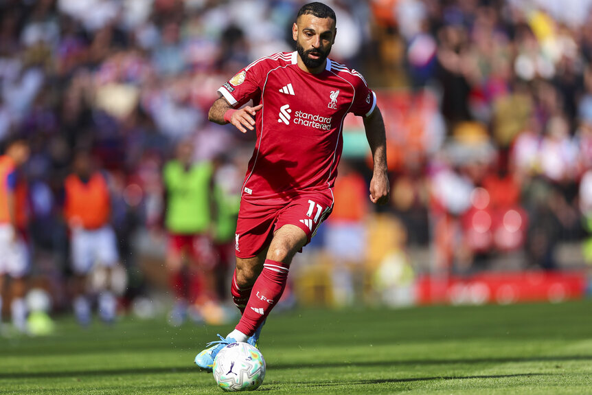 Mohamed Salah of Liverpool with the ball during a Premier League match.