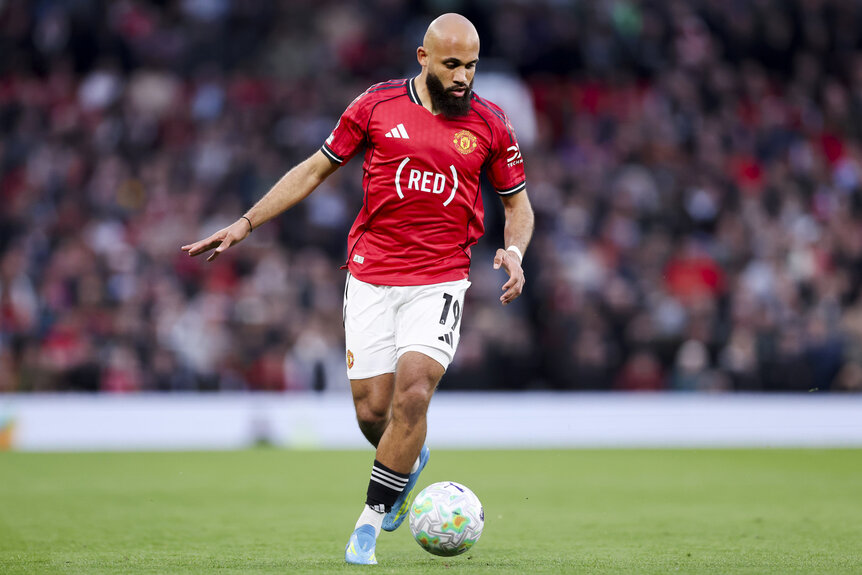 Bryan Mbeumo of Manchester United with the ball during a Premier League match.