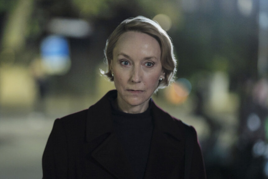 Gemma Garland (Lia Williams) looking onward on The Capture Season 3 Episode 1.