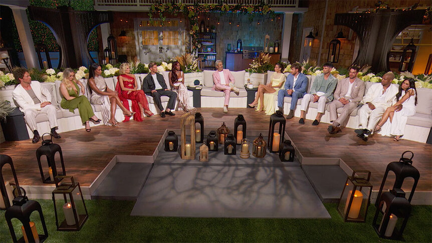 Andy Cohen and the cast sitting during the Summer House Season 10 Reunion.