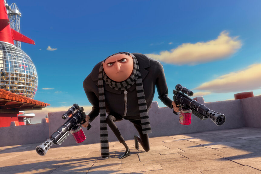 Gru holding weapons in Despicable Me 2 (2013).