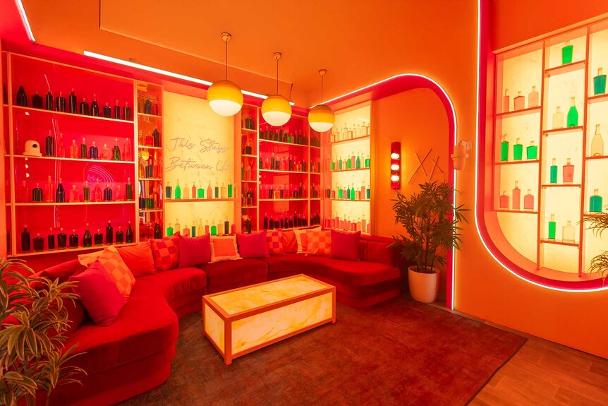 An orange room within the villa on Love Island USA Season 7.