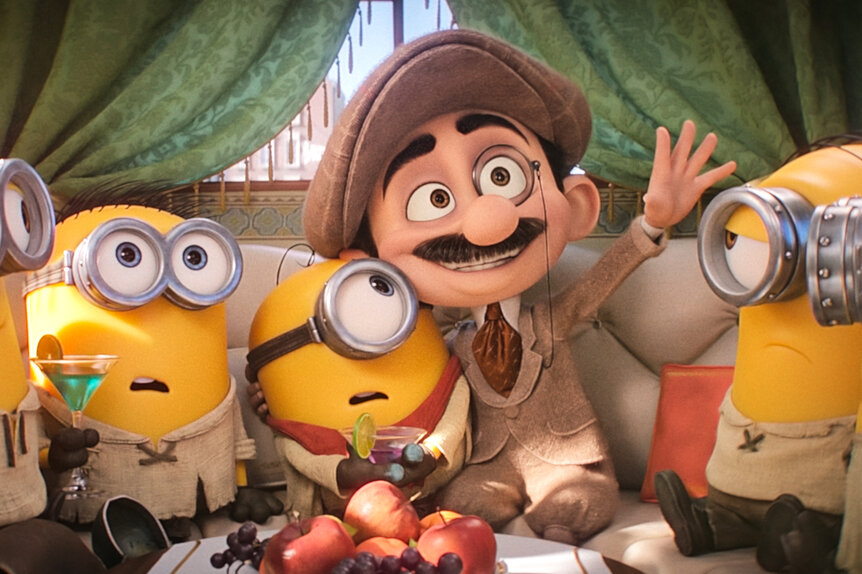 Pierre Coffin as the voice of James with Minions from Illumination’s Minions & Monsters (2026).