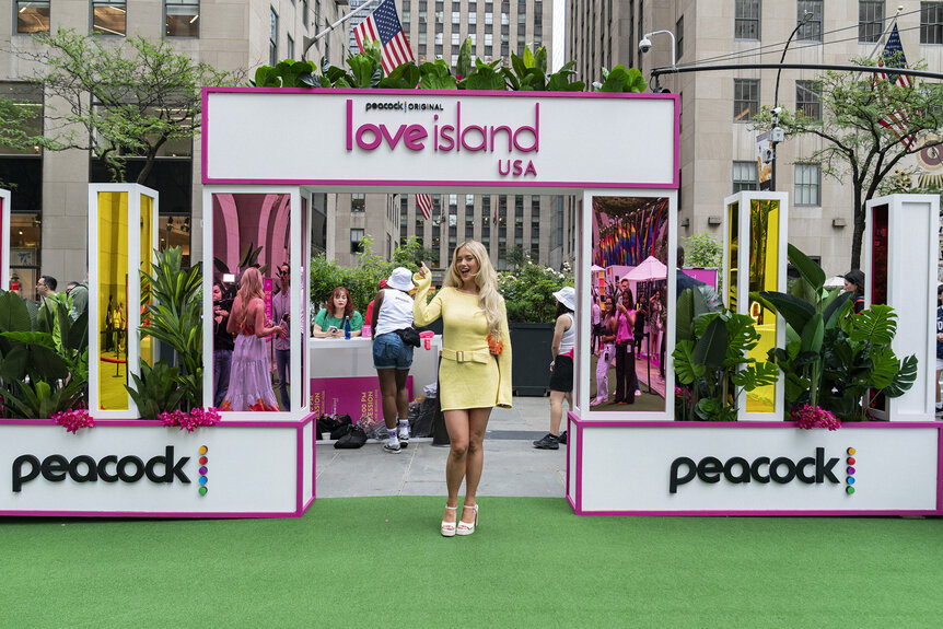 Kaylor Martin standing at the Love Island USA Season 8 30 Rock Activation.
