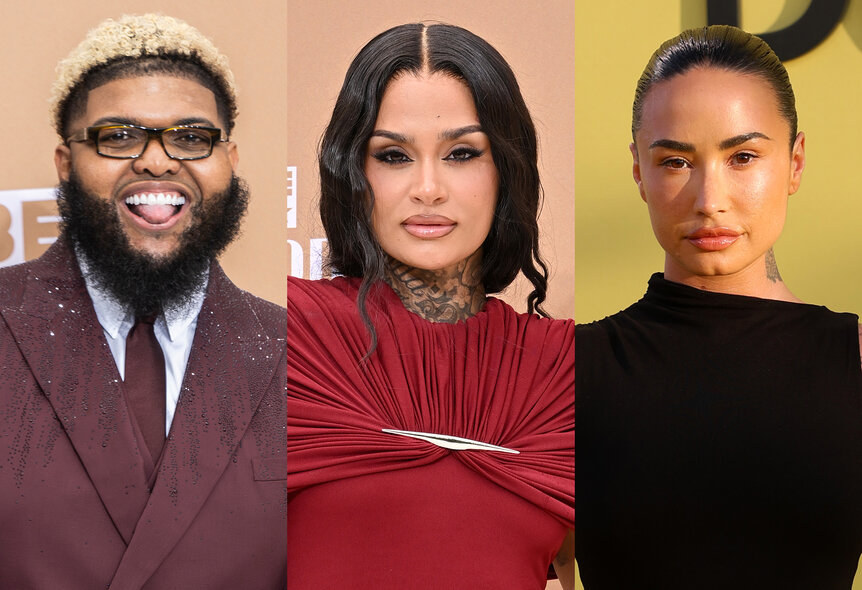 Split of Druski, Kehlani, and Demi Lovato.