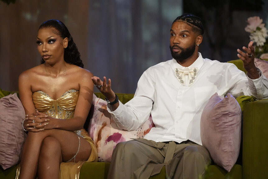 BelleJolie Force and Mecca Amen sitting in Married at First Sight Season 20 Episode 20.