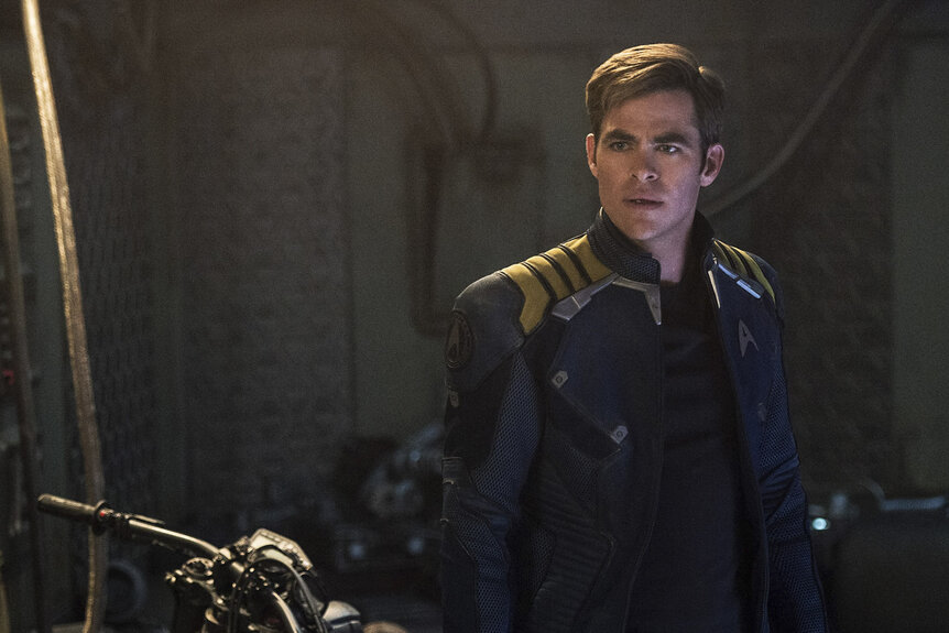 Capt. James T. Kirk (Chris Pine) looking onward in Star Trek Beyond (2016).